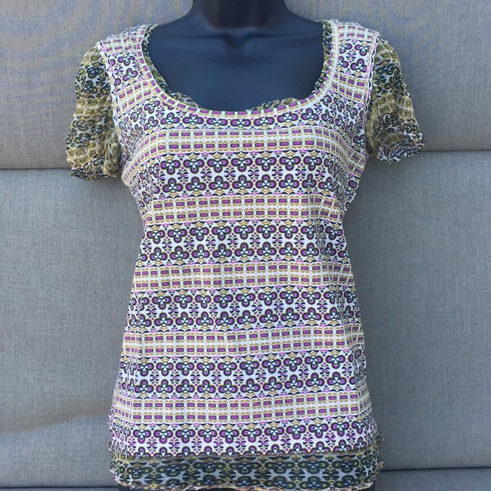 JUST CAVALLI Italian Short Sleeve Top with Scoop Neckline